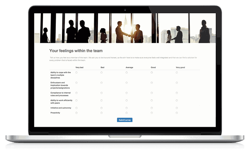 Laptop showing a survey-type interface